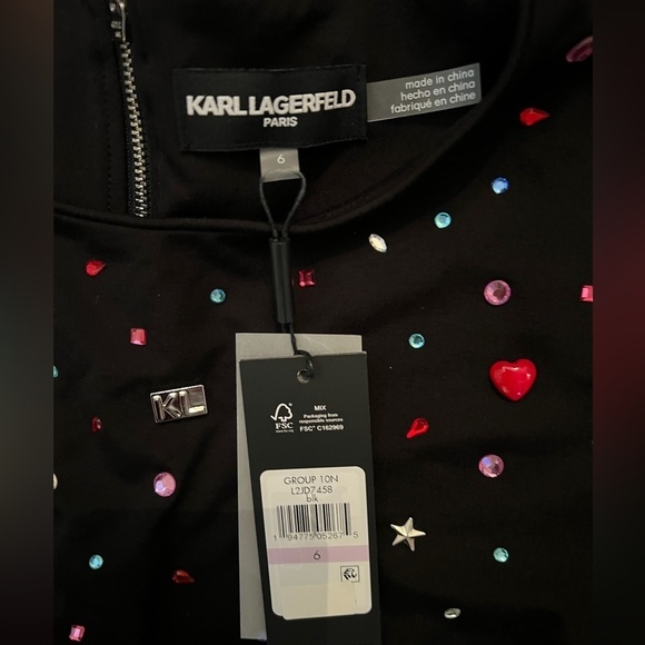 KARL LAGERFELD Embellished Black Shift Dress Stretchy NWT - Picture 8 of 10